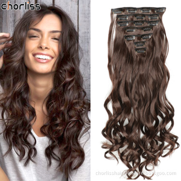 22inch Natural  Hairpiece Body Wave curly hair Synthetic High Temperature Fiber Ombre Clip In Hair Extension synthetic wig